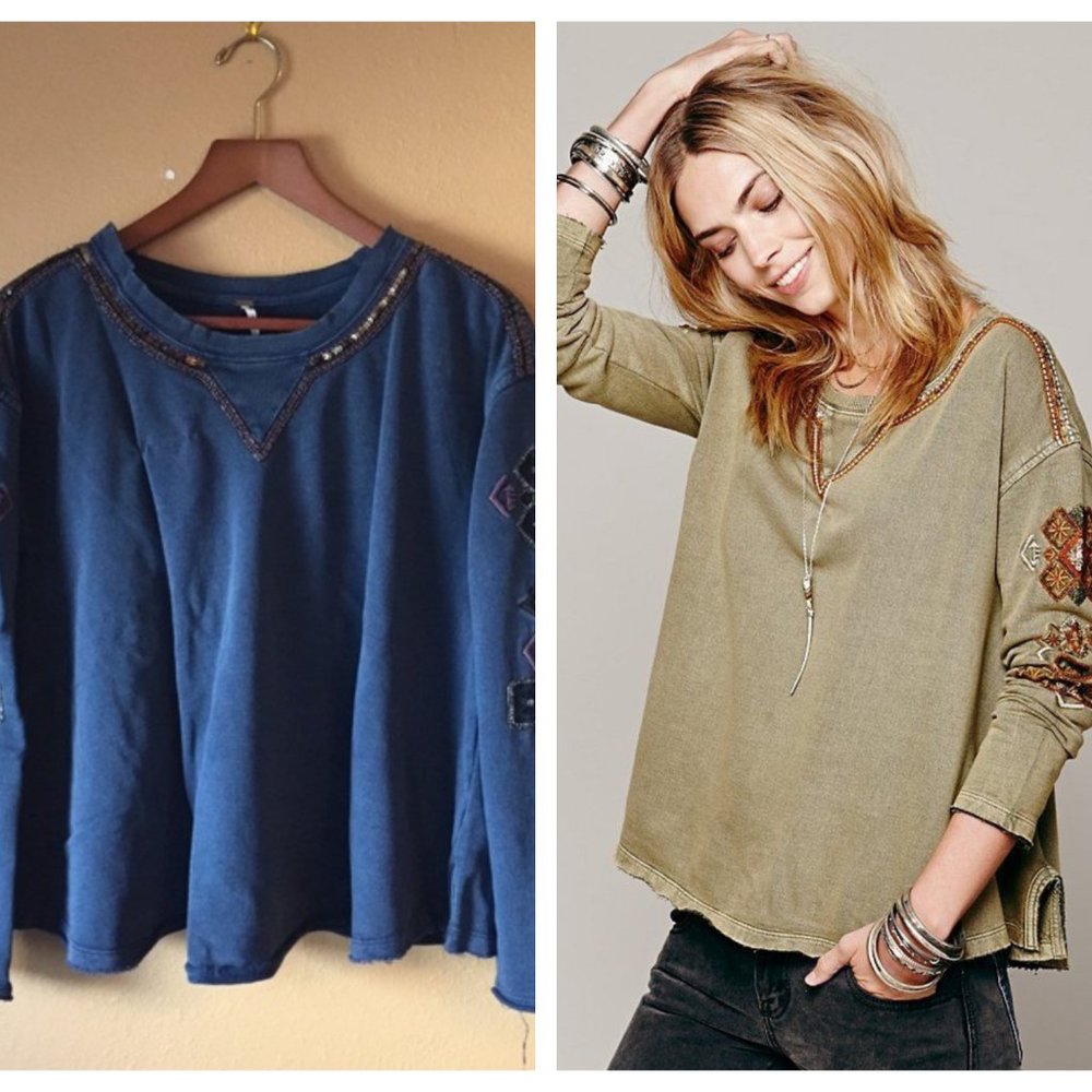 FreePeople Aztec Beaded Sleeve Swing Pullover Warm